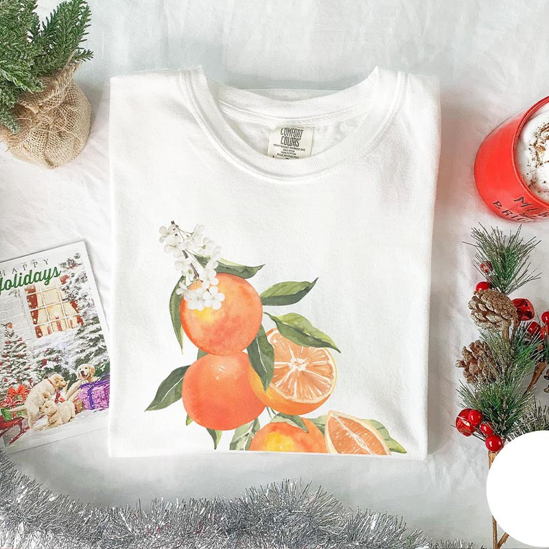 Vintage Orange Foodie Aesthetic Flowers T-Shirt