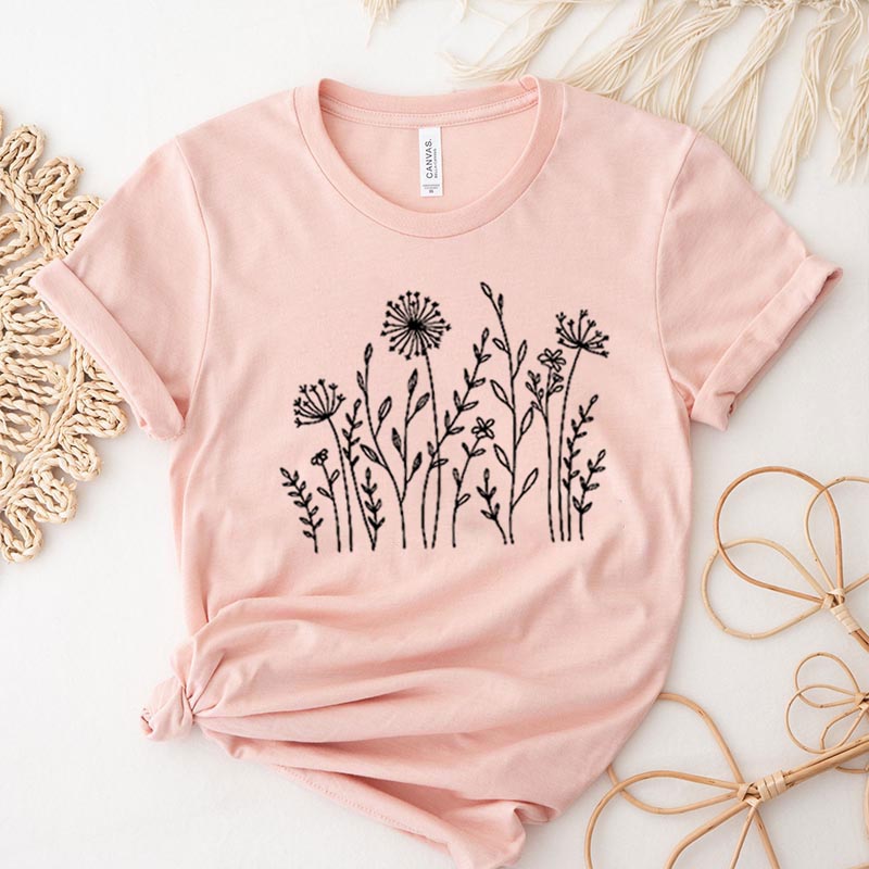 Minimalist Floral Wild Flowers Graphic T-Shirt