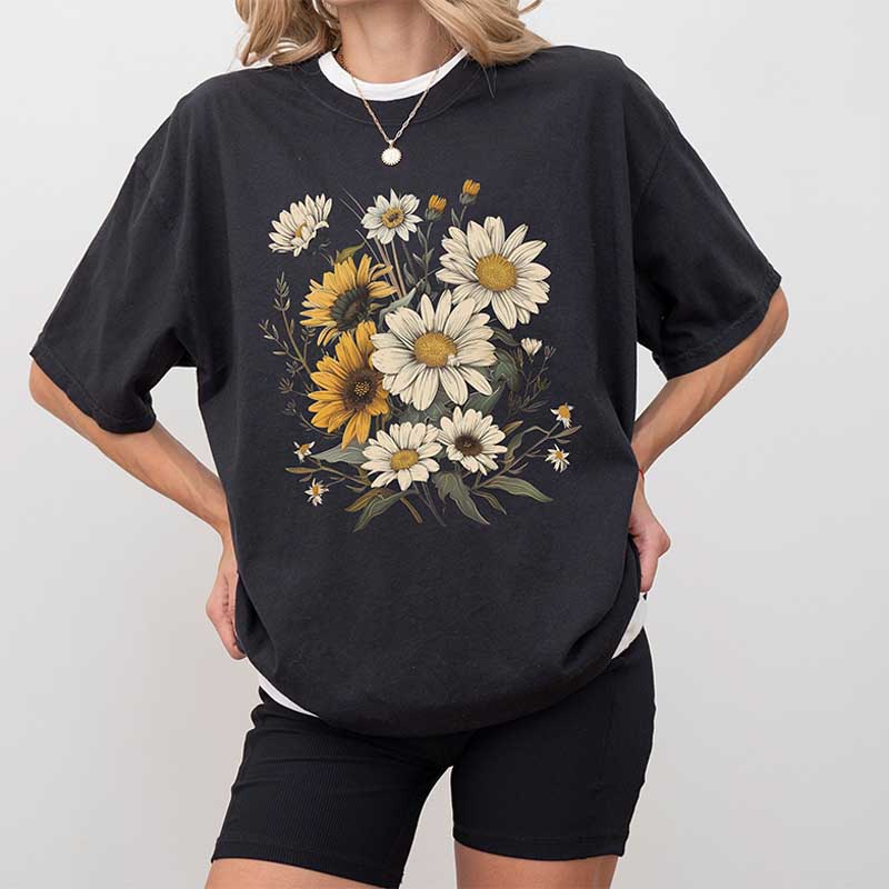 Vintage Style Wildflowers Sunflowers T-Shirt