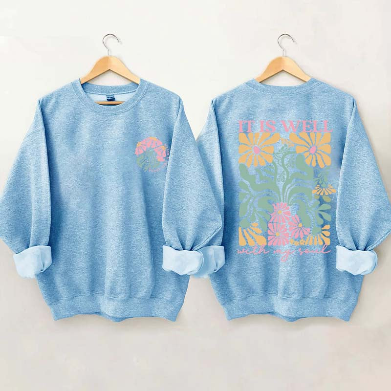 It is Well Floral Boho Bible Verse Top Sweatshirt