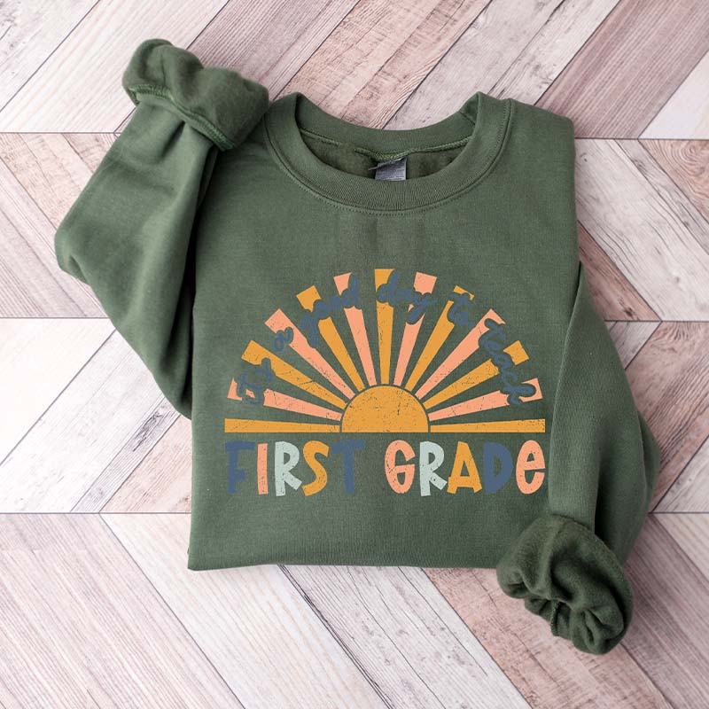 Retro First Grade Teacher Sweatshirt