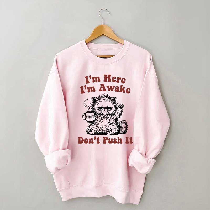 I'm Here I'm Awake Don't Push It Cat Sweatshirt