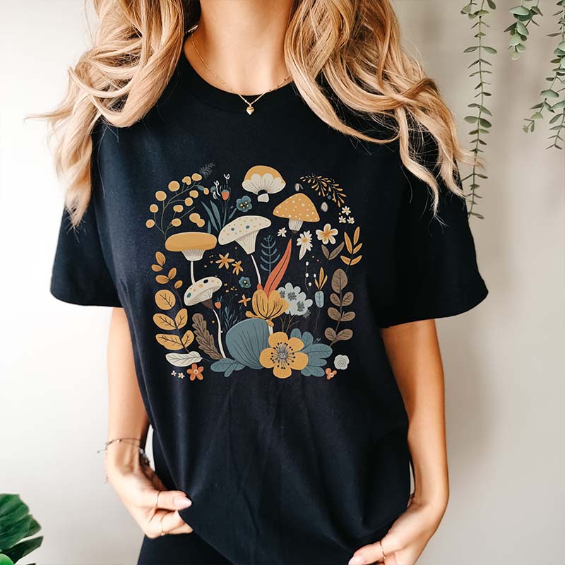 Hippie Mushroom And Flowers T-Shirt