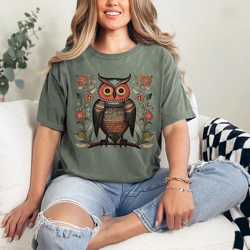 Boho Owl Comfort Colors Flower T-Shirt