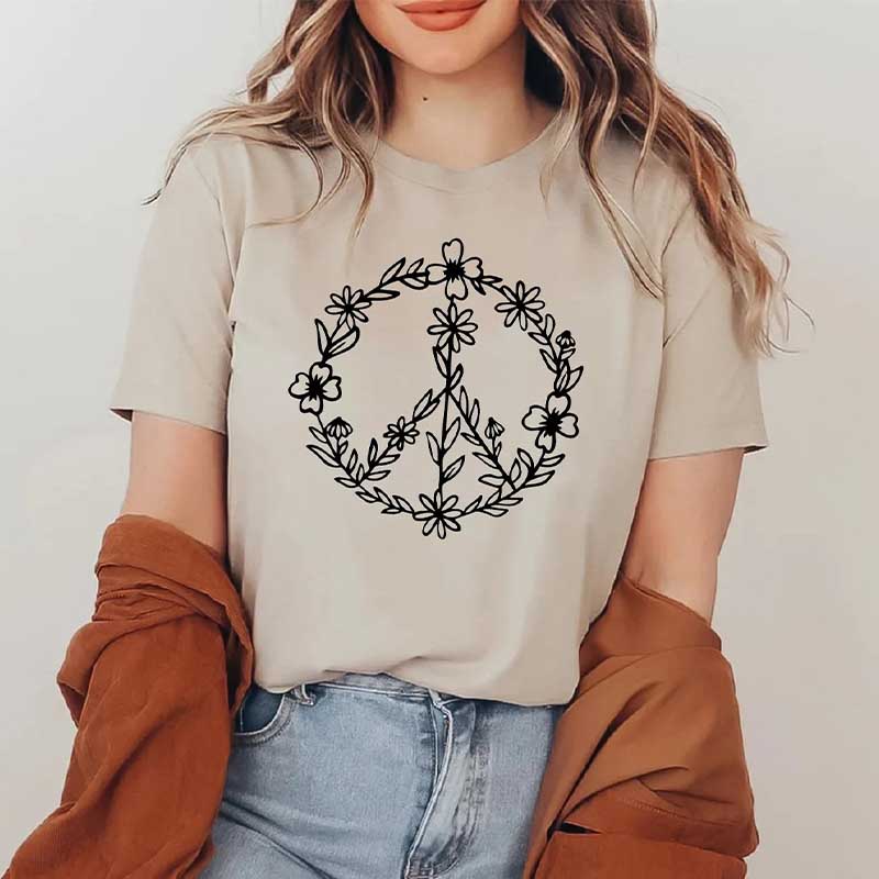 Peace Sign Graphic Floral T-Shirt