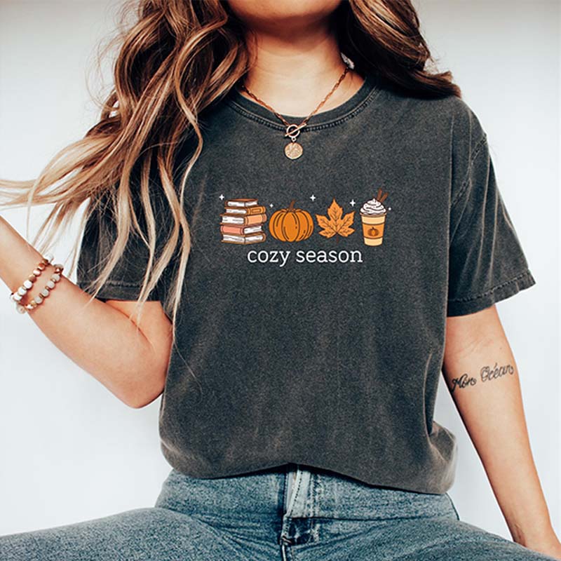 Cozy Season Books Lover Fall Pumpkin T-Shirt