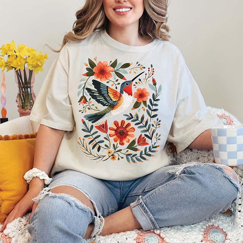 Hummingbird Folk Bird Gifts T-Shirt