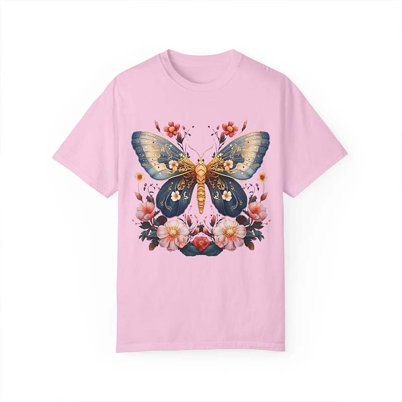Celestial Moth Butterfly Pink Flowers T-Shirt