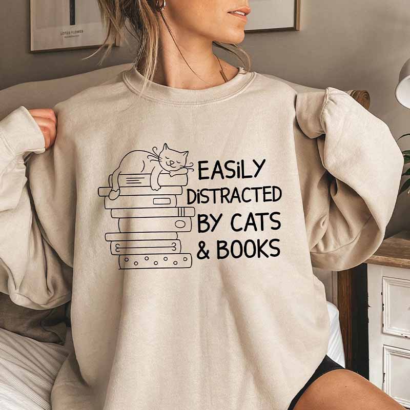 Easily Distracted By Cats And Books Sweatshirt