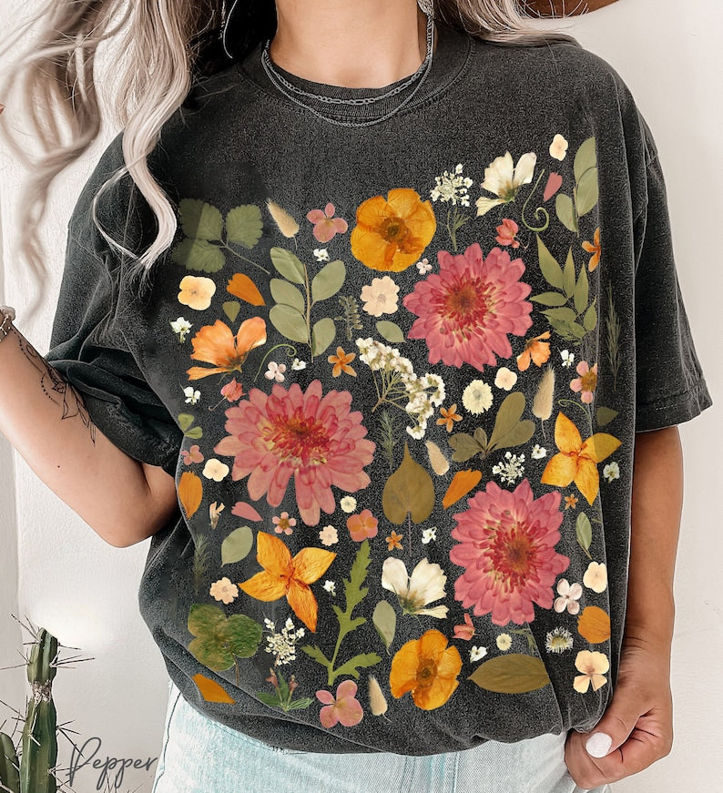 Vintage Pressed Flowers Comfort Colors Wildflowers Shirt