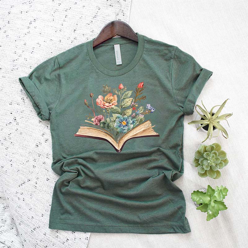 Watercolor Flowers Book T-Shirt