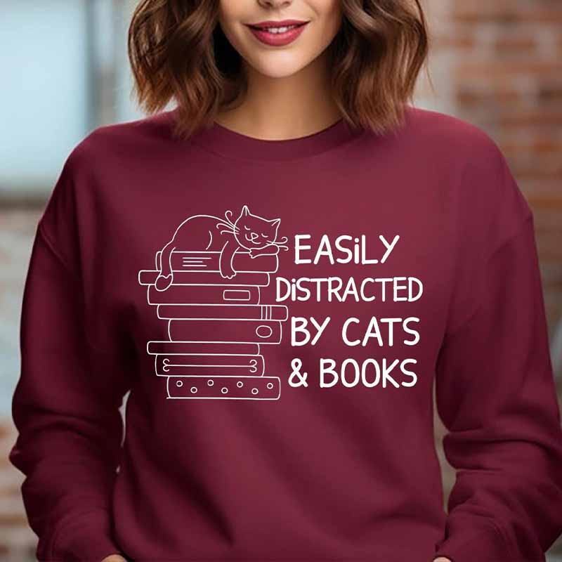Easily Distracted By Cats And Books Sweatshirt