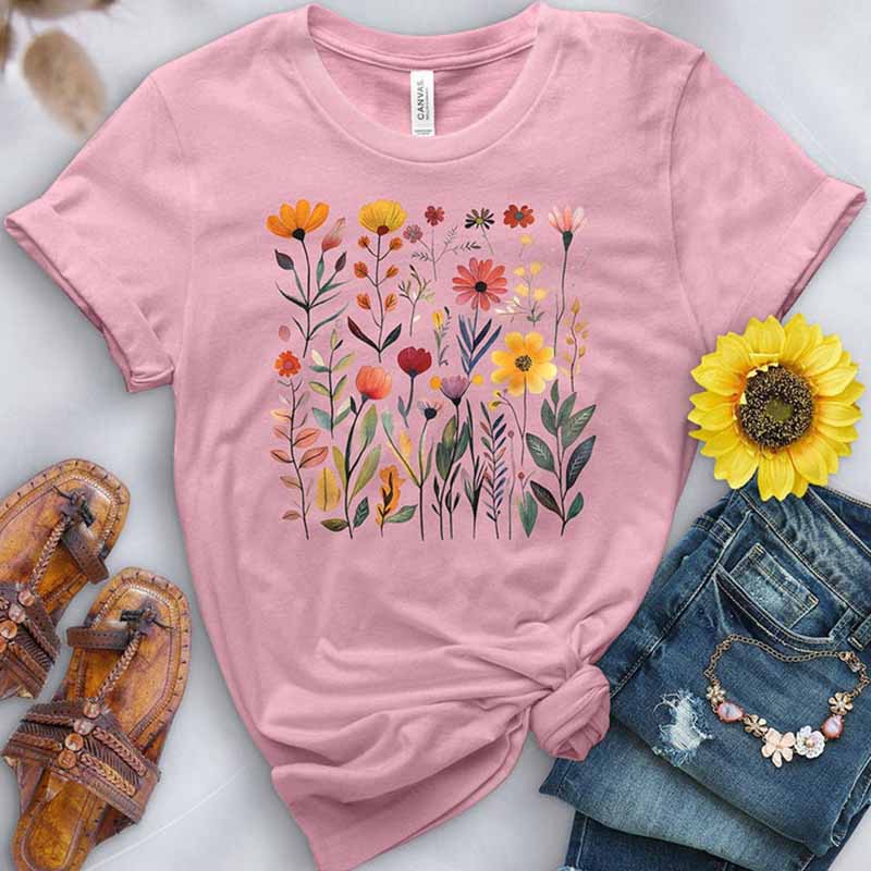 Floral Pink Flowers Printed T-Shirt