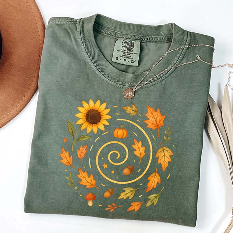 Spiral Sunflower Pumpkin Fall T-Shirt