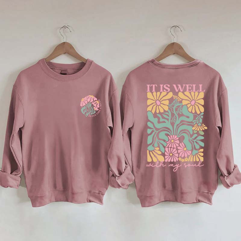 It is Well Floral Boho Bible Verse Top Sweatshirt