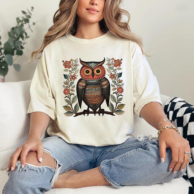 Boho Owl Comfort Colors Flower T-Shirt
