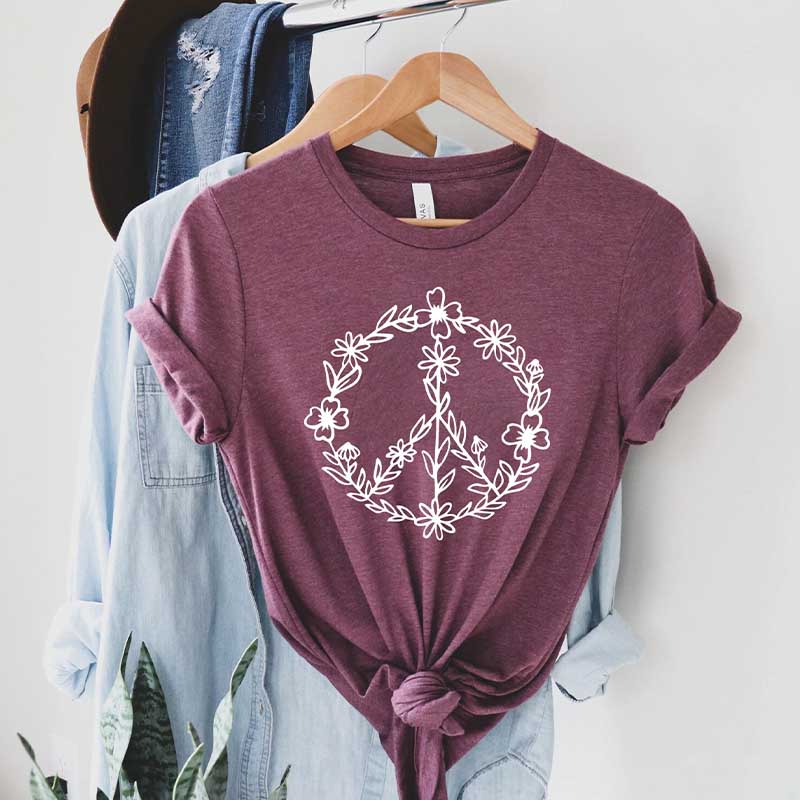 Peace Sign Graphic Floral T-Shirt