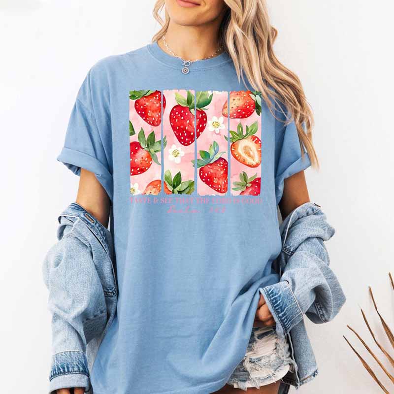 Cute Strawberry Summer Botanical T-Shirt