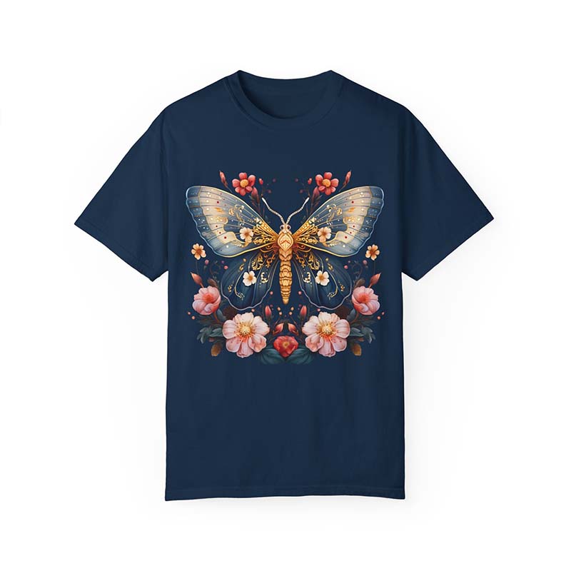 Celestial Moth Butterfly Pink Flowers T-Shirt