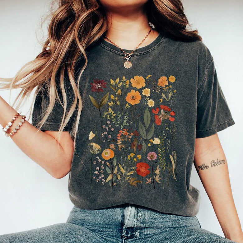 Retro Pressed Wildflowers Boho Flower Shirt