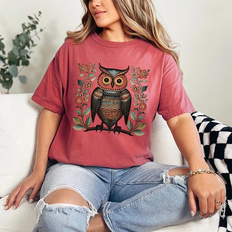 Boho Owl Comfort Colors Flower T-Shirt