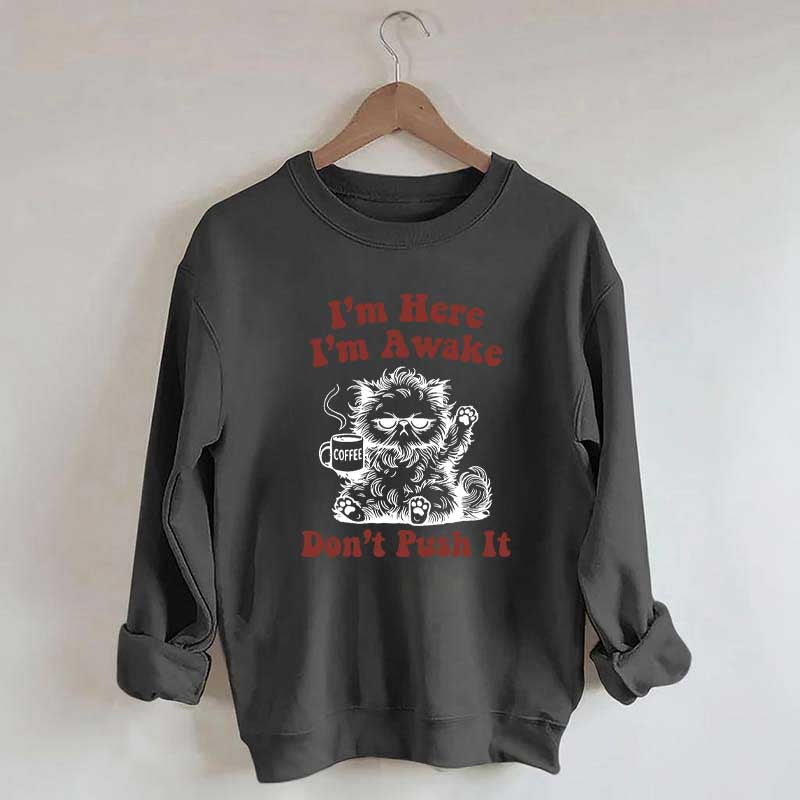 I'm Here I'm Awake Don't Push It Cat Sweatshirt