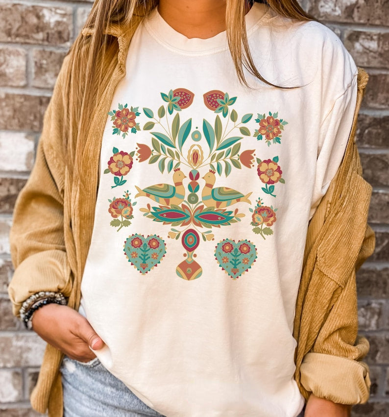 Scandinavian Folk Art Bird T-Shirt