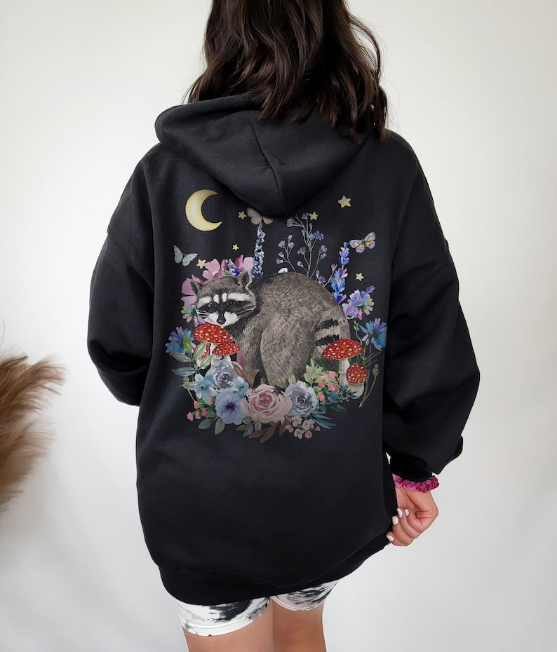 Raccoon Wildflower Mushroom Hoodie