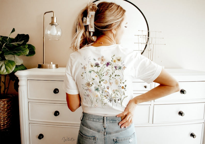 Pressed Flowers Back Print Tshirt Garden Lover Gift