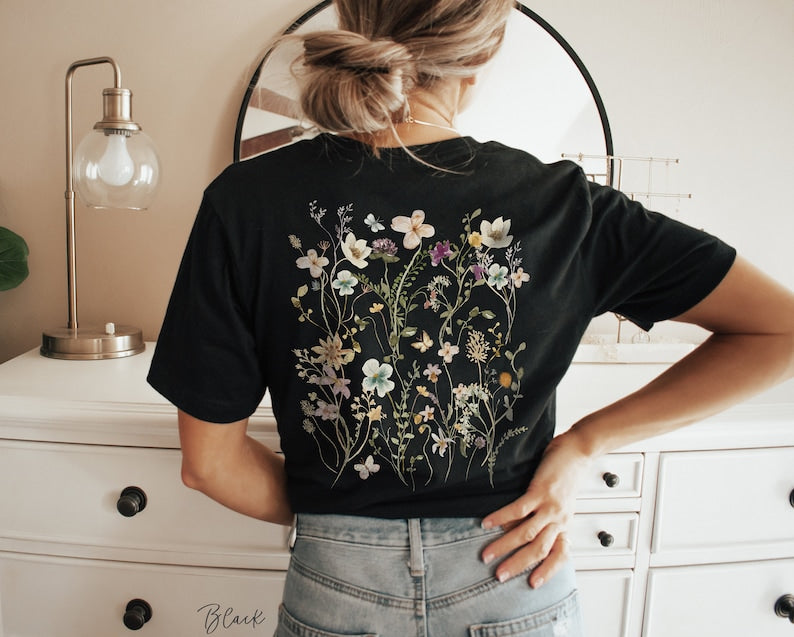 Pressed Flowers Back Print Tshirt Garden Lover Gift