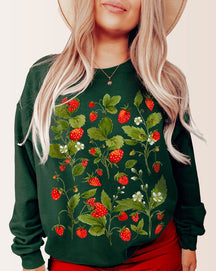 Vintage Strawberry Sweatshirt Botanical Forest Sweater
