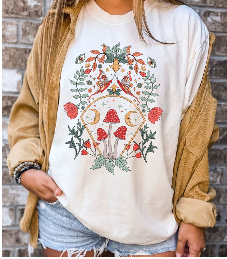 Celestial Shirt Moon Moth Mushrooms T-Shirt