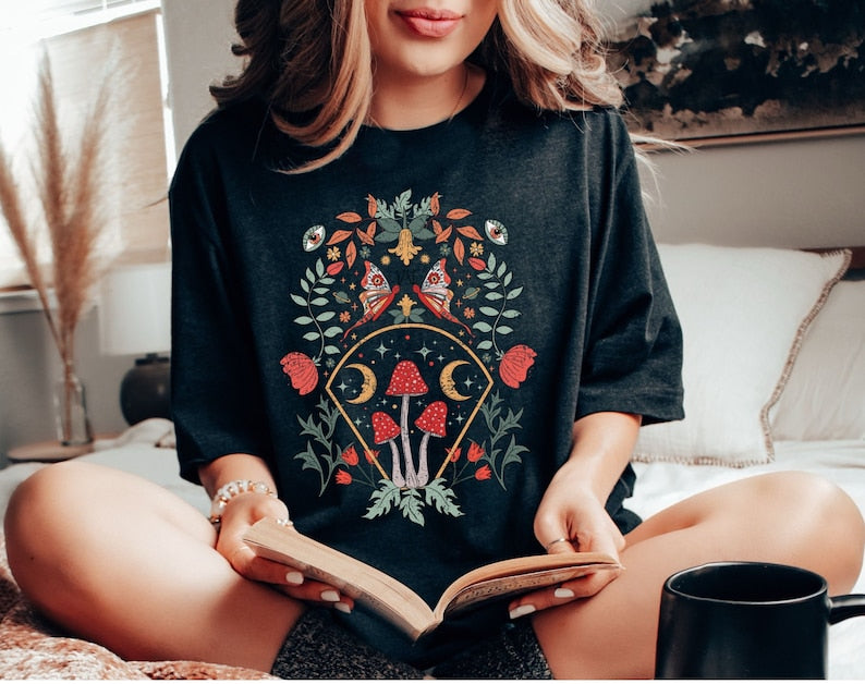 Celestial Shirt Moon Moth Mushrooms T-Shirt
