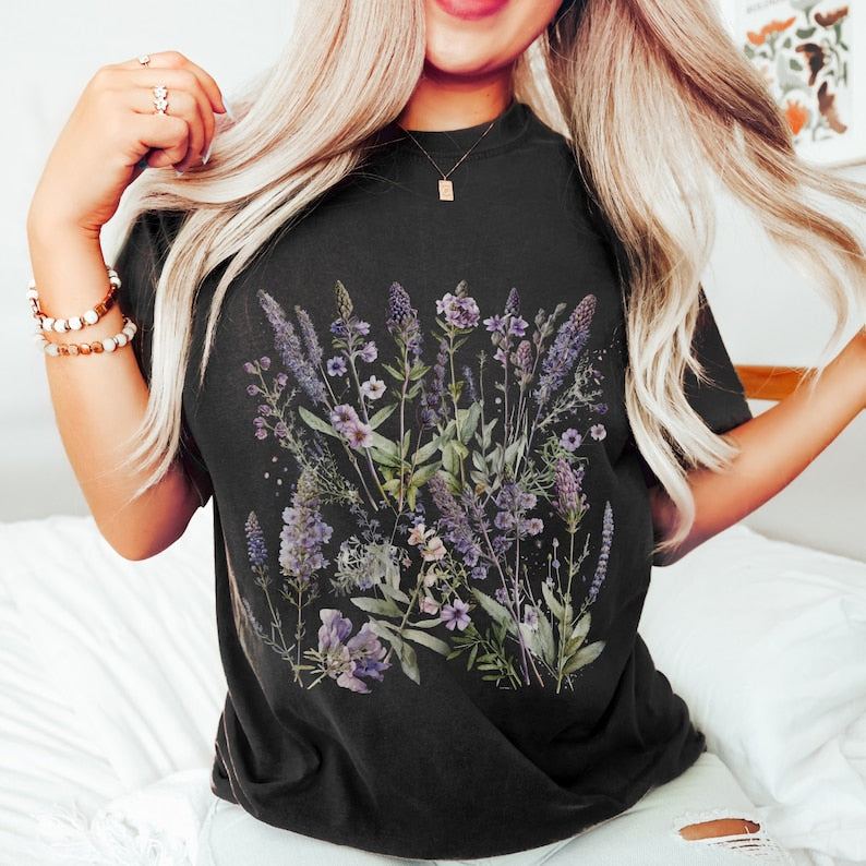 Lavender Shirt Boho Wildflowers Shirt