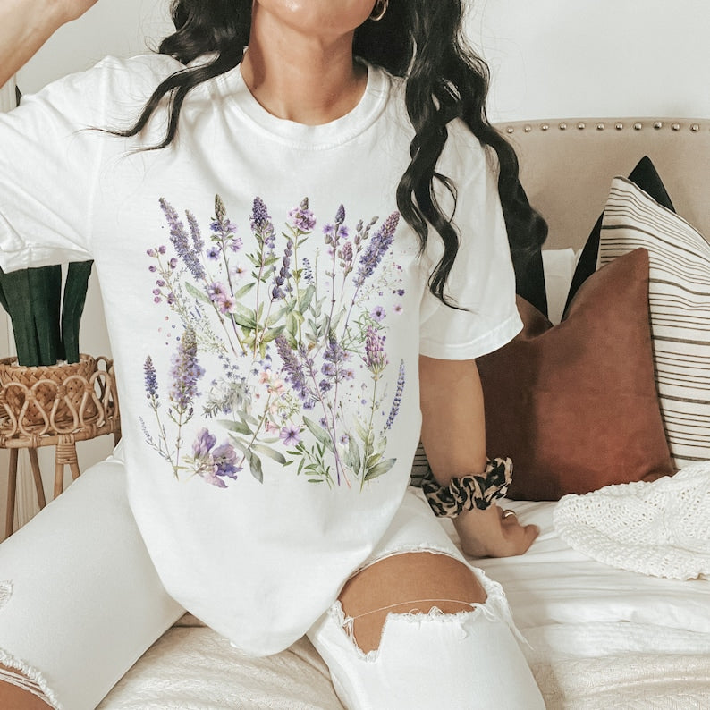 Lavender Shirt Boho Wildflowers Shirt