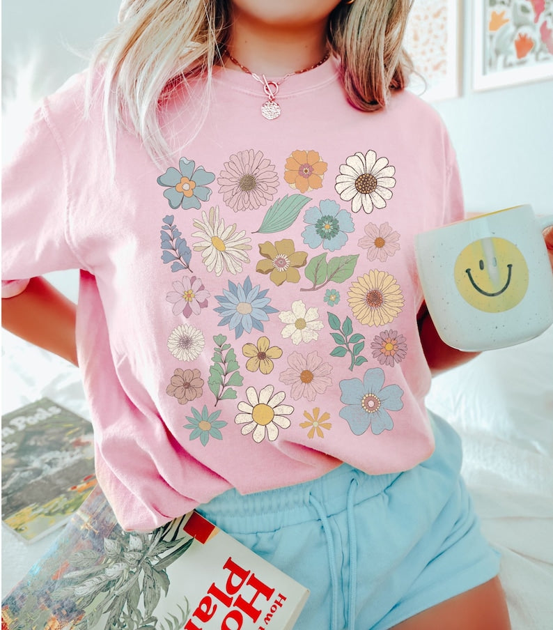 Groovy Floral Tshirt Boho Wildflowers T-Shirt