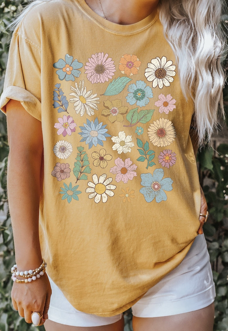 Groovy Floral Tshirt Boho Wildflowers T-Shirt