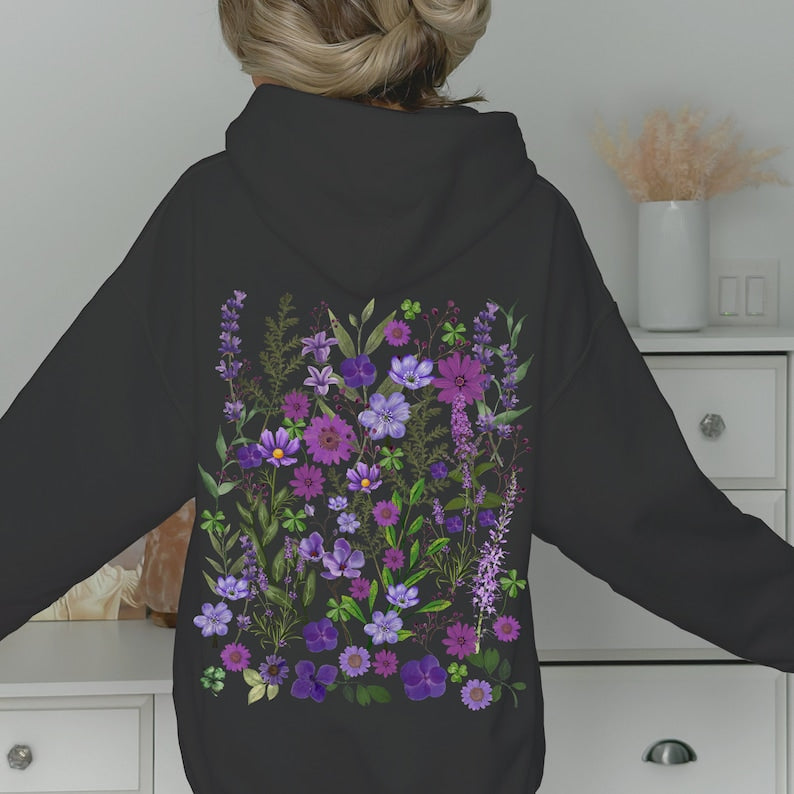 Vintage Botanical Floral Oversized Pressed Flowers Wildflowers Hoodie