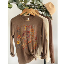 Boho Vintage Floral Sweater Cottagecore Pressed Flowers Long Sleeved T-shirt