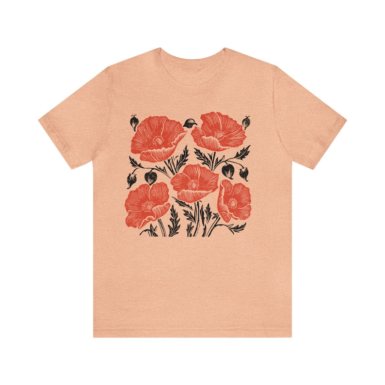 Vintage Poppy Botanical Shirt Cottage Core Floral Shirt