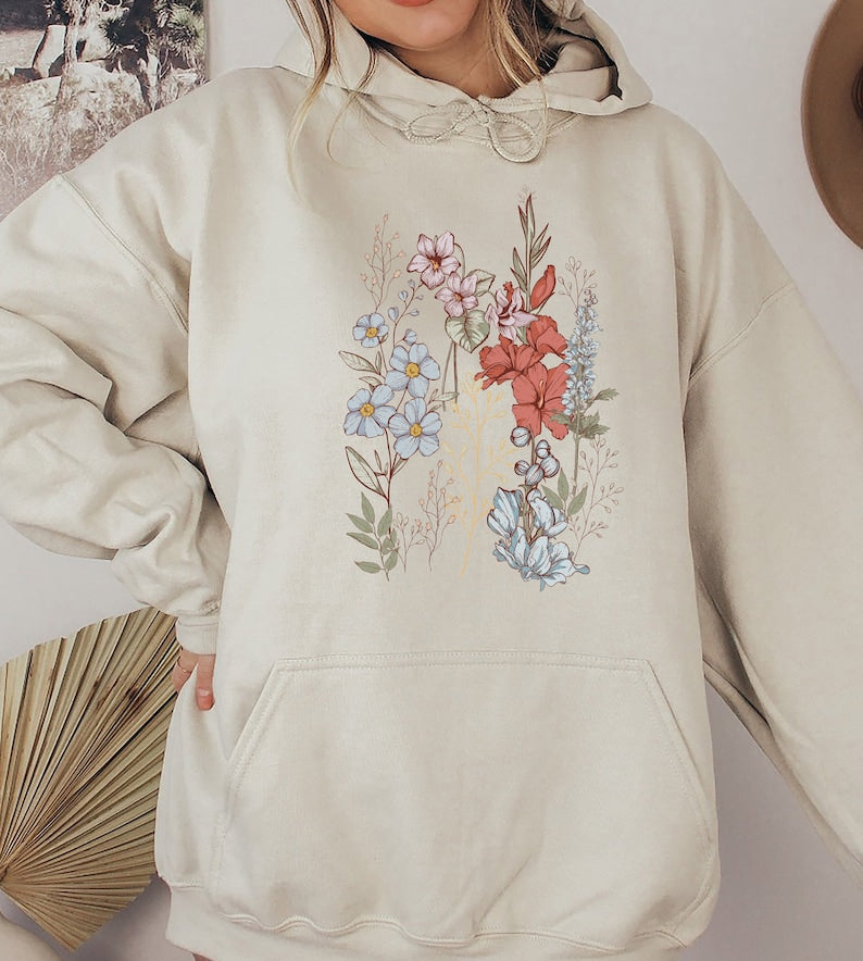 Vintage Pressed Flowers Wildflowers Hoodie