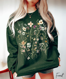 Vintage Pressed Flowers Sweatshirt Oversized Wildflowers Sweatshirt