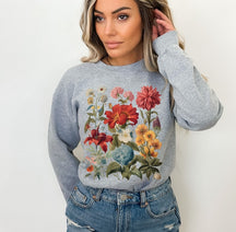 Boho Cottagecore Crewneck Floral Sweatshirt