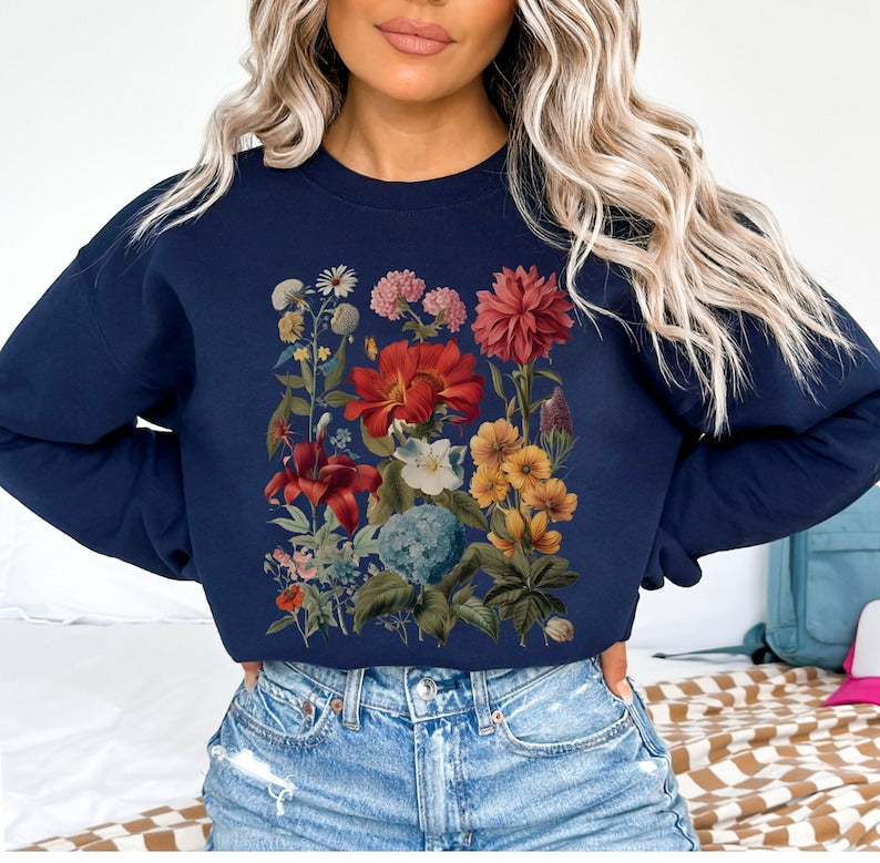 Boho Cottagecore Crewneck Floral Sweatshirt