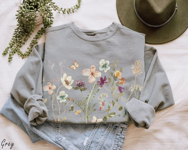 Vintage Pressed Flowers Comfort Colors Sweatshirt