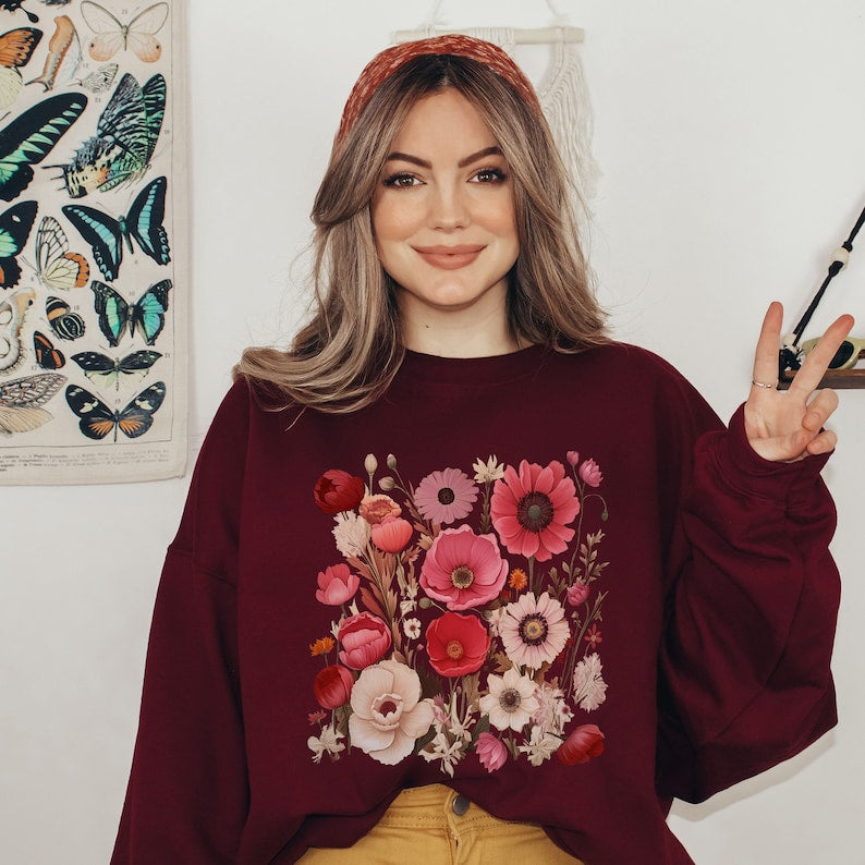 Vintage Wildblumen Pullover Blumen Sweatshirt