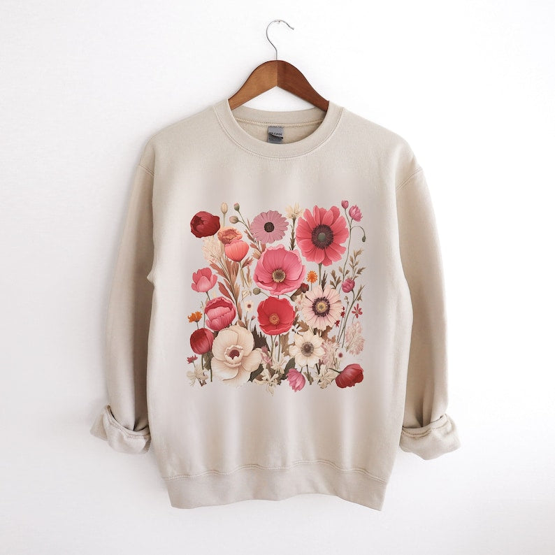 Vintage Wildblumen Pullover Blumen Sweatshirt