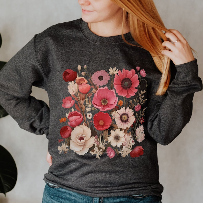 Vintage Wildblumen Pullover Blumen Sweatshirt