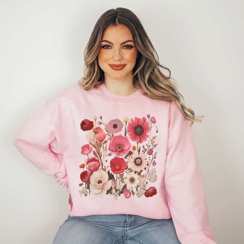 Vintage Wildblumen Pullover Blumen Sweatshirt