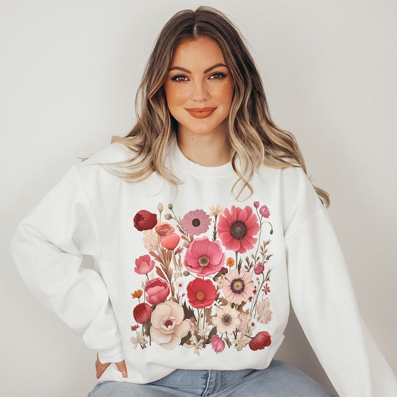 Vintage Wildblumen Pullover Blumen Sweatshirt